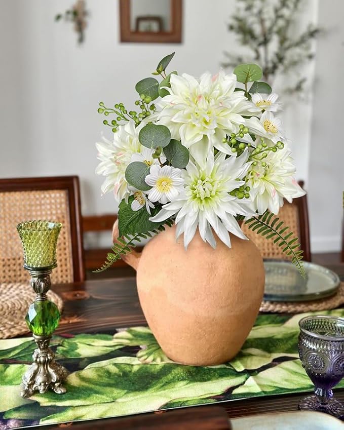 Dahlia Artificial Flowers 9PCS Fake White Flowers Realistic Dahlia Daisies Silk Flower Arrangements Faux Flowers for Vase Floral Centerpiece Arrangements Wedding DIY Bridal Bouquet Party Home Decor