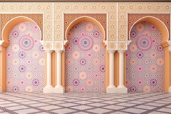 Yeele 5x4ft Bohemia Palace Backdrop Boho Style Pink Floral Wall Plaid Floor Dreamy Villa Inside Photography Background for Wedding Bridal Shower Girl Birthday Party Decor Portrait Photo Shoot Prop