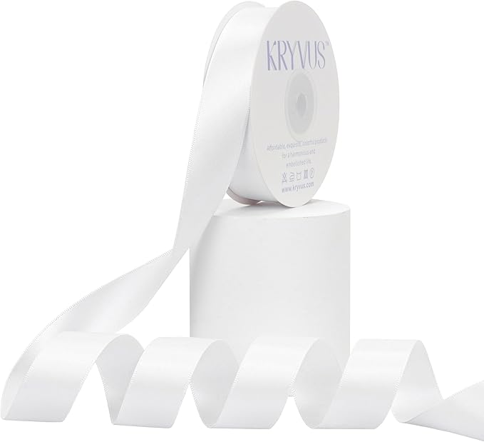 White Satin Ribbon, Double Faced 7/8 Inch X 25 Yards White Ribbon, Premium Satin Ribbon for Gift Wrapping, Crafts, Hair Bow Making, Sewing, Flower Bouquet, Wedding Party Decor