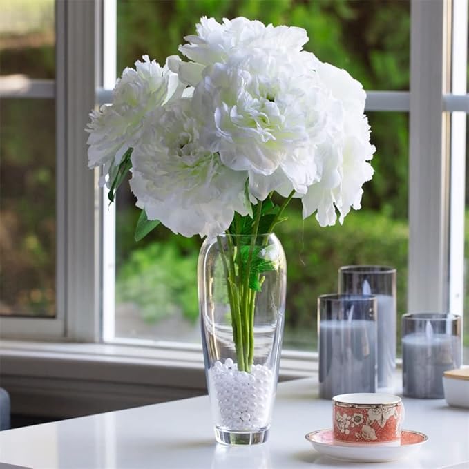 Enova Floral Oval Glass Vase for Flowers, 4.5" W 11.5" H Clear Large Domed Bullet Cylinder Floral Vase for Home Decor, Wedding Centerpiece Event (1 Piece)