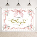 Pink Floral Baby Shower Backdrop Bow Flowers A Sweet Little Girl is on The Way Photography Background Princess Bowknot Girl Gender Reveal Party It’s a Banner with Copper Grommets