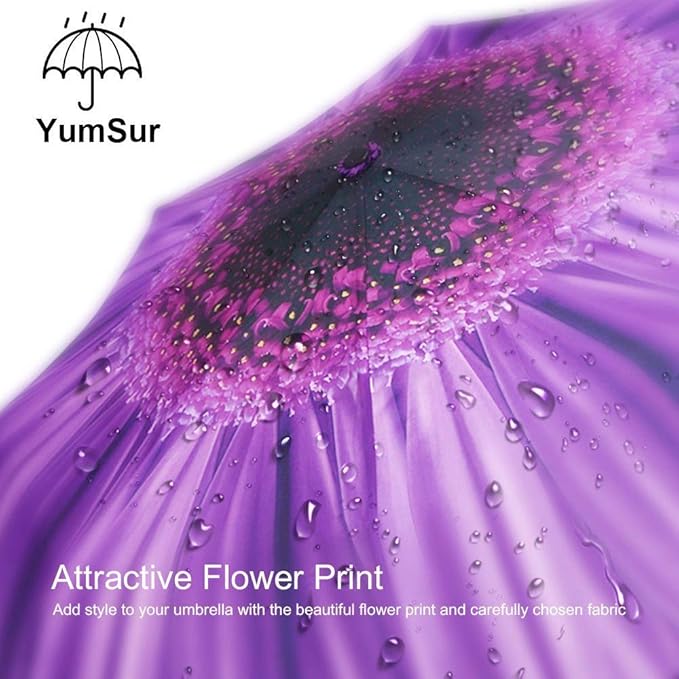 YumSur Compact Travel Umbrella - Windproof, Reinforced Canopy, Tested in 60mph Winds, Strong Reinforced Windproof Umbrella, One Touch Auto Open/Close for Men & Women