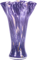9.8" Tall Purple Hand Blown Glass Vases for Home Decor,Modern Wide Mouth Ruffle Flower Vase Table Centerpieces,Colored Coastal Sea Glass Art for Bookshelf,Bathroom,Counterto,Wedding