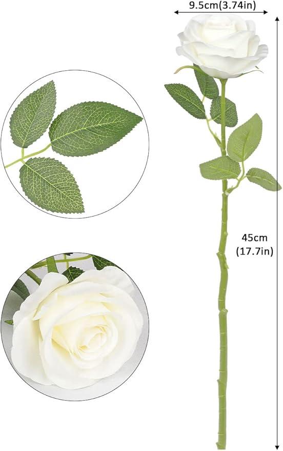 30pcs Roses Artificial Flowers Ivory Silk Roses with Long Stems Fake Flowers for Wedding Bouquet Centerpices Decorations Party Bridal Baby Shower Home Decor