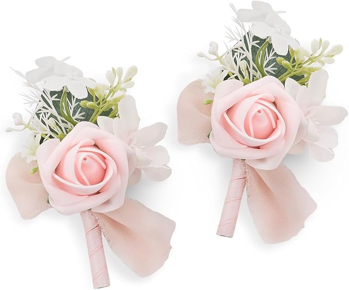 TINGE TIME Boutonniere for Men Wedding,Groom and Best Man Boutonniere for Wedding Ceremony Anniversary, Formal Dinner Party and Rustic Spring Wedding Marriage (2, Pink)