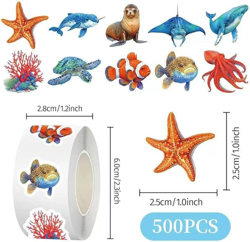 1000 Pcs Ocean Animal Stickers Bulk 2 Roll 1 Inch,Under The Sea Stickers for Kids Classroom Boys Girls.Turtle Whale Shark Starfish Fish Sticker Pack Gift for Party Favors Book Water Bottles Laptop