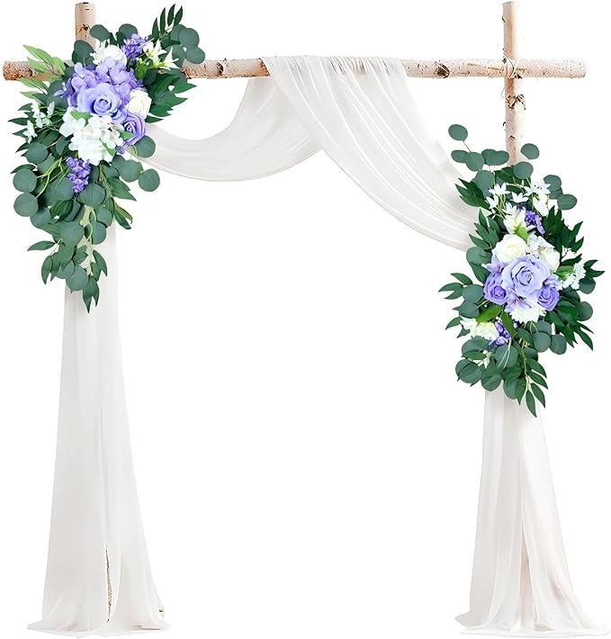 Artificial Wedding Arch Flowers (Pack of 2), White Wedding Flowers for Wedding Welcome Ceremony Sign Faux Floral Swags, Banquet and Reception Backdrop Floral Decoration (White & Purple)