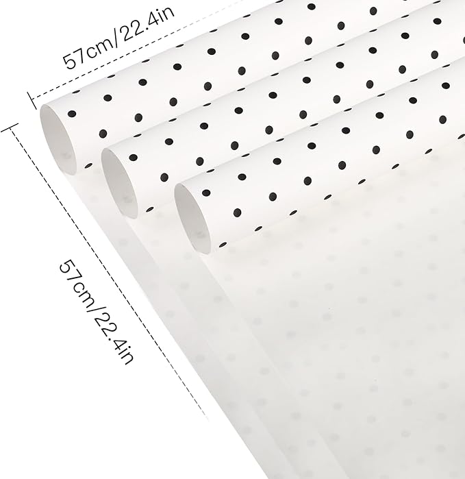 WRAPAHOLIC 20 Sheets Flower Wrapping Paper - 22.4 x 22.4 inch White and Black Polka Dots Water-Resistant Floral Bouquet Wrapping Paper, Florist Supplies Packaging for Wedding Birthday Gift DIY