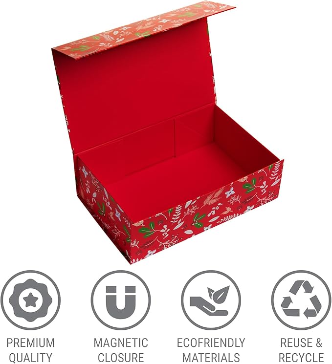 Christmas Gift Box with Magnetic Lid 3-Pack | Red Decorative Gift Boxes for Presents, Holiday Gifts, Treats, Ornaments, and Keepsakes. 11.5" x 7.5" x 3.5"