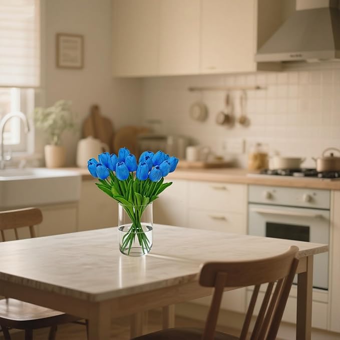 20pcs Fake Tulips Artificial Flowers Faux Flowers PU Faux tulips 13.5 Inch Mother's Day Easter Valentine’S Day Gifts in Home Kitchen Spring Decorations For Home (Sky Blue)