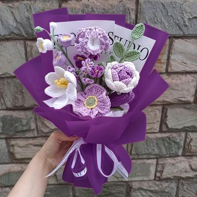 WRAPAHOLIC 20 Sheets Flower Wrapping Paper - 22.4 x 22.4 inch Pure Dark Purple Color Water-Resistant Floral Bouquet Wrapping Paper, Florist Supplies Packaging for Wedding Birthday Gift DIY