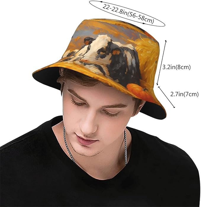 Rustic Autumn Cows and Pumpkins Bucket Hat Novelty Sun Hats Trendy Fisherman Cap for Men and Women