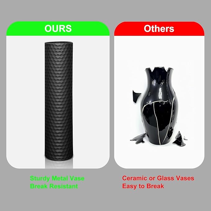 Tall Black Floor Vase 3 Pack, Extra Large Decorative Metal Standing Vases for Living Room Corner Office Home