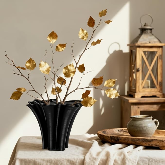 Black Ceramic Vase for Home Decor, Boho Artistic Irregular Shape Decorative Vase, Unique Modern Accent for Living Room Bedroom or Entryway