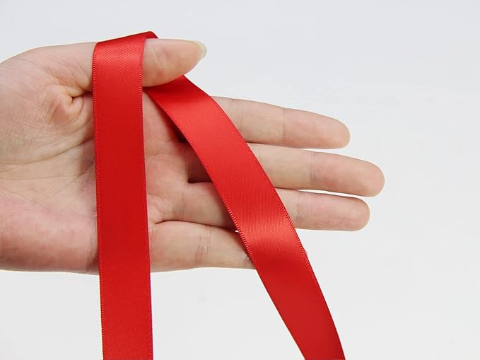 Red Double Faced Satin Ribbon 7/8 Inch - 100 Yards Continuous Soft Gift Wrapping Package Ribbon for Invitations, Flower Bouquets, Weddings, Bows, Hair Decoration, Valentine's Day, and Mother's Day
