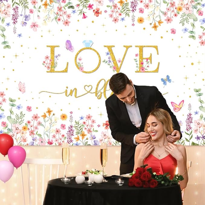 Love in Bloom Bridal Shower Decorations Backdrop Wildflower Wedding Shower Background Lower Floral Engagement Wedding Bachelorette Party Decor Supplies Photo Booth Props 70.8 x 43.3 inch
