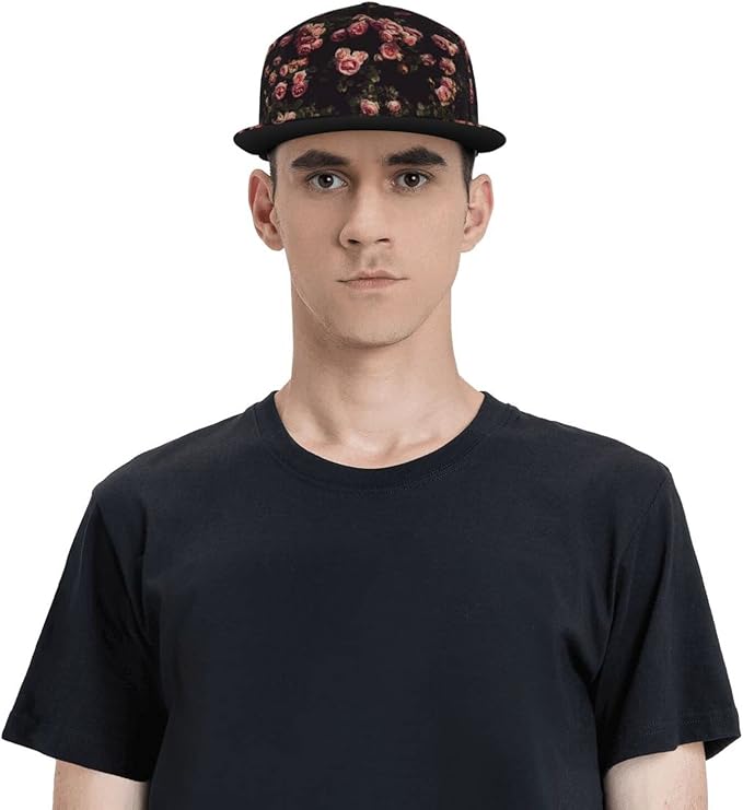 ASYG Rose Baseball Cap Women Hat Fashion Flat Bill Brim Flowers Adjustable Hats Cute Cap