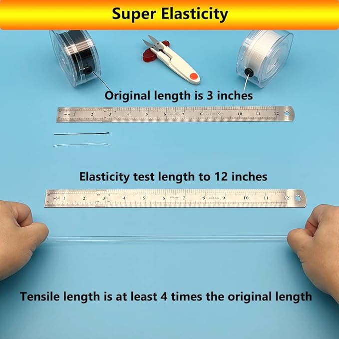 Elastic Cord for Bracelets, 2 Rolls 0.8mm Flat Stretchy Bracelet String, 220 Yards Elastic String for Jewelry Making with Organizing Case and Scissors
