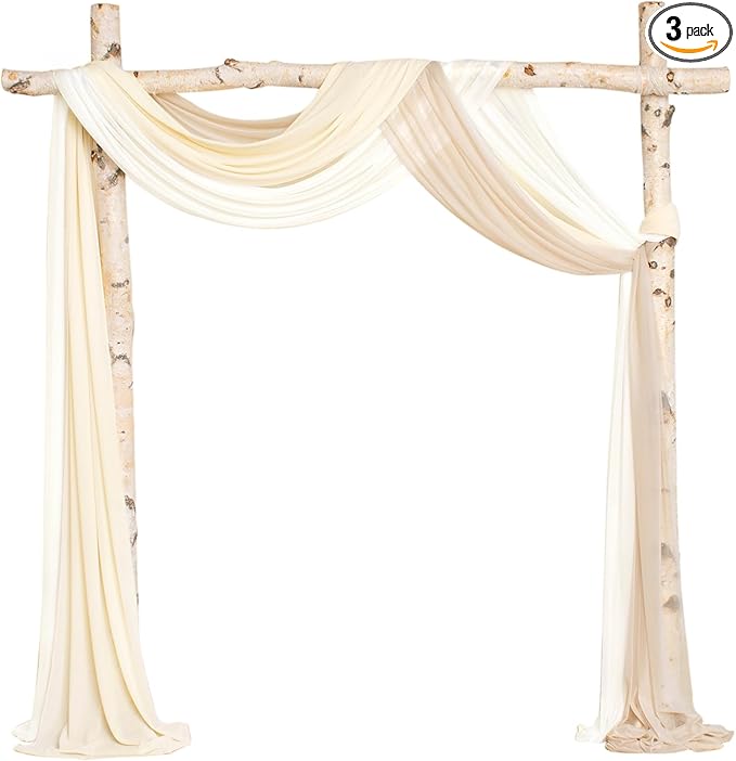 Ling's Moment Wedding Arch Draping Fabric 3 Panels 20Ft Beige Chiffon Fabric,Sheer Hanging Drapes Arrangement for Wedding Ceremony Backdrop Outdoors Party Swag Home Decor (Cream & Nude & Ivory)