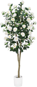 Artificial Camellia Tree 6FT – Nearly Natural Faux Plants Indoor, with Easy Assembly, Low Maintenance, Ideal for Both Indoor Decoration and Other Purposes，Perfect Porch Christmas Trees (White 6ft)