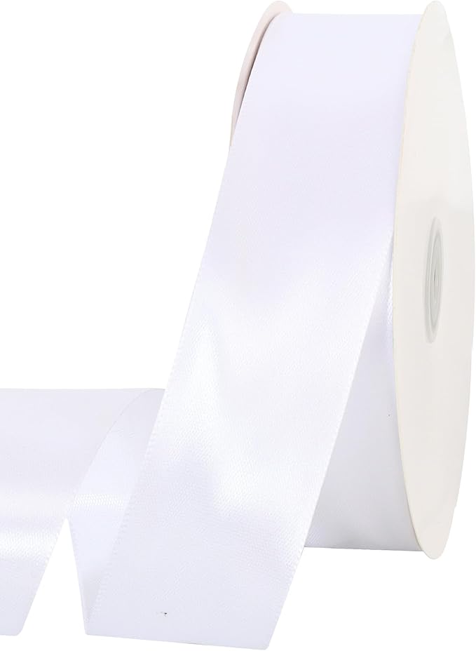 TONIFUL 100 Yards White Ribbon 1-1/2 Inch - Solid White Wide Satin Ribbon for Eternal Flower Bouquet Gift Wrapping Graduation Leis Wedding Chair Sash Valentine's Day Christmas Decorations Halloween