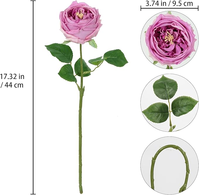 IPOPU 5PCS Purple Roses Artificial Flowers Real Touch Latex Artificial Roses Fake Peony Stems for Wedding Bouquet Party Home Decor (Purple)
