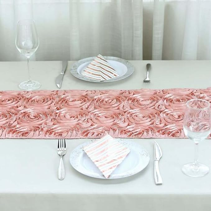 Efavormart Wonderland Rosette Premium Table Runners for Weddings Party Banquets Decor Fit Rectangle and Round Table - Dusty Rose