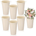 6 Pcs Galvanized Metal Vases with Handle Flower Metal Planter Galvanized Buckets Bulk Farmhouse French Flowers Bucket for Home Decor Wedding Table Centerpiece Decorations (Beige, 9.8 Inch)