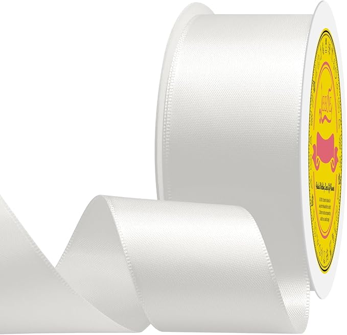Double Face Off White Satin Ribbon 1-1/2 inch X 25 Yards Polyester Off White Ribbon for Gift Wrapping Very Suitable for Weddings Party Hair Bow Invitation Decorations and More