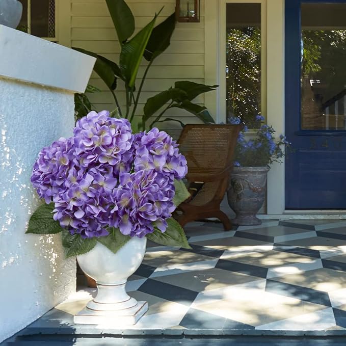 Hollyone Purple Hydrangea Artificial Flowers Large Artificial Hydrangeas Silk Flowers for Home Decor Indoor Wedding Flowers Bouquets Faux Flowers Kitchen Centerpiece Table Decorations