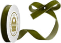 Olive Green Velvet Ribbon 5/8 Inches x 5 Yards for Gift Wrapping, Crafts, Christmas Tree, Wreath, Bow Making, Vintage Fabric on The Spool for DIY
