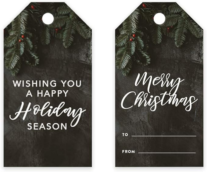 Andaz Press Christmas Holiday Season Classic Gift Tags, Merry Christmas to from and Wishing You A Happy Holiday Season, Green Christmas Tree Branch Design, Holiday Events, Parties, Favors, 60-Pack