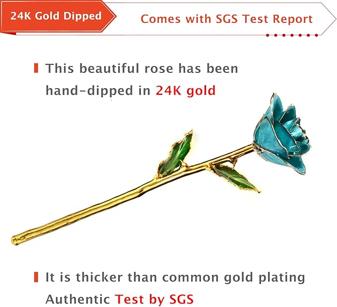 AliveRose Gold Rose,24k Gold Real Rose Gift for her, Long Stem Rose Made from Real Gold Rose for Anniversary Valentines Mothers Day Birthday (Teal Blue with Crystal Vase)
