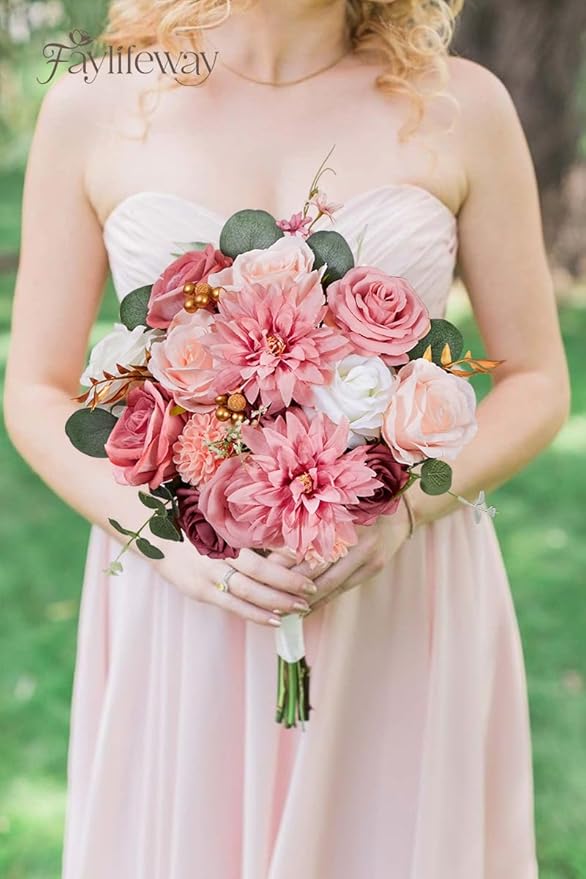 Artificial Flowers, Pink Silk Flowers for DIY Wedding Bouquets, Fake Cake Flowers for Centerpieces,Party, Table,Arrangement, Home Decor