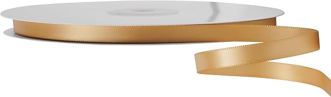 LIUYAXI Old Gold Double Faced Satin Ribbon, 1/4" X Continuous 50 Yards, Thin Ribbons Perfect for Gift Wrapping Wedding Invitation Card Hair Bows Tag Floral Arrangement DIY Craft