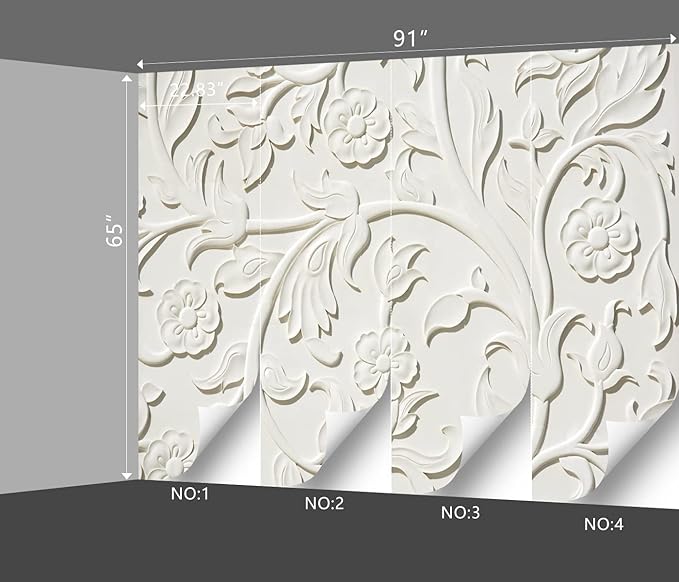 3D Relief Flower Wallpaper Bedroom Modern Flowers murals Trendy Office Decorative Living Room tv Background Large Wall Mural - 91"x65" Not Peel and Stick