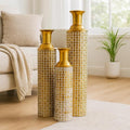 Leewadee Set of 3 Large Floor Vases – Decorative Tall Metal Vases in Gold White (30/24/20 inches) – Elegant Home Decor for Stylish Interiors