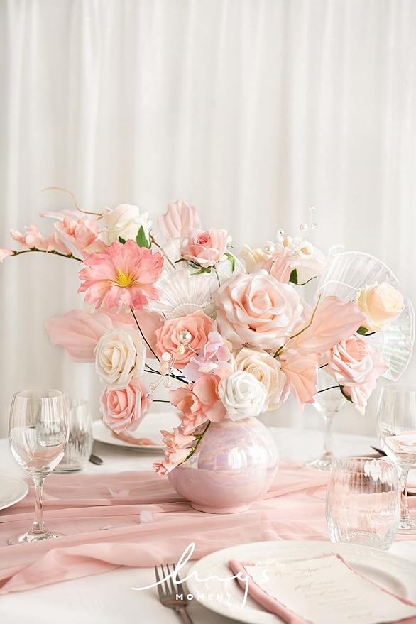 Ling’s Moment Artificial Flowers 25Pcs Glowing Cream Roses Decor w/Stems,3" Real Touch DIY Foam Floral for Wedding Bouquet/Centerpieces, Outdoors Party Backdrop, Room/Table, and Garden/Pot Decorations