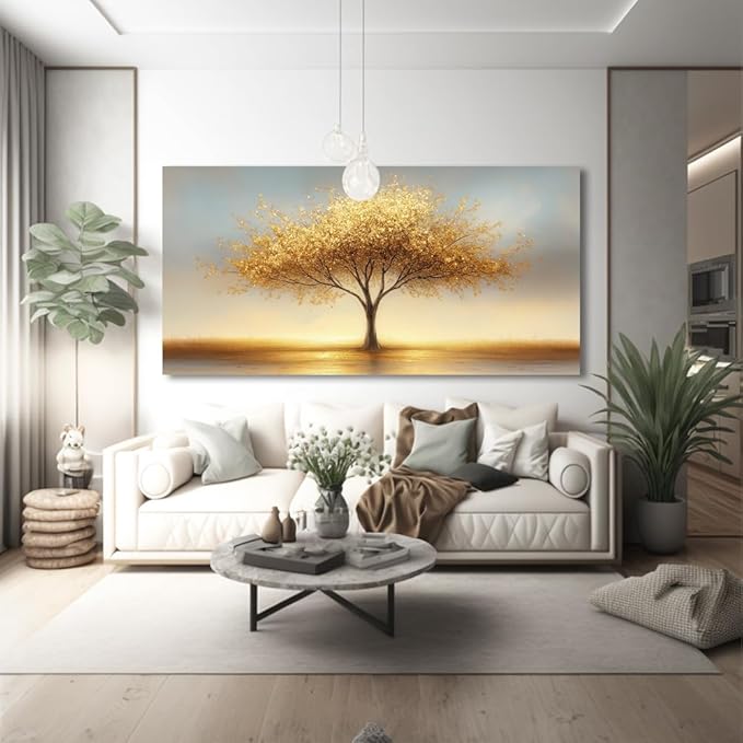 LAVIKARS Modern Tree of Life Wall Art for Living Room Office Golden Sunset Abstract Landscape Canvas Painting Prints Large Nature Artwork Home Kitchen Bedroom Decor (16x30 Inches)