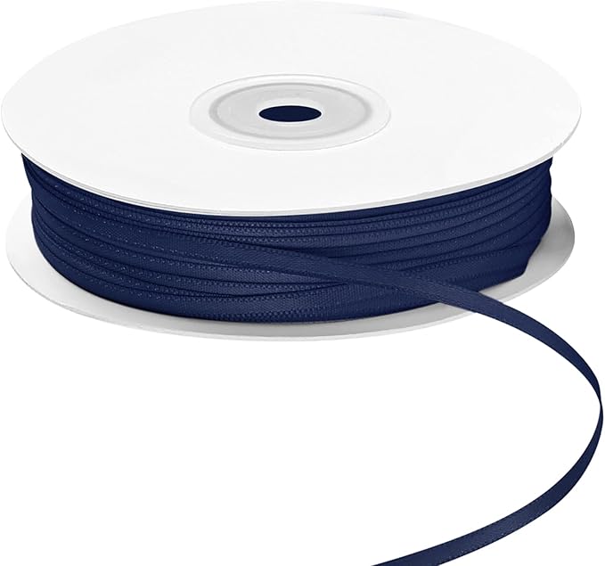 LIUYAXI Navy Blue Double Faced Satin Ribbon, 1/8" X Continuous 100 Yards, Thin Ribbons Perfect for Gift Wrapping Wedding Invitation Card Hair Bows Tag Floral Arrangement DIY Craft