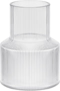 8" High Ribbed Glass Vase, Glass Flower Vase, Fluted Clear Vases for Lego Flower Bouquet, Modern Glass Vases for Living Room, Dinning Table, Wedding (Clear, 6"x8")