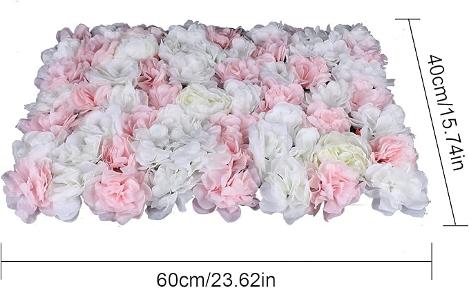 12Pcs 15.75" x 23.62x 0.79 Artificial Flower Wall Panels,Flower Wall Mat Silk Flower Panels for Outdoor Garden Backyard Fence Fence Privacy Screen and Indoor Wall Decor(12Pcs White+Light Pink)