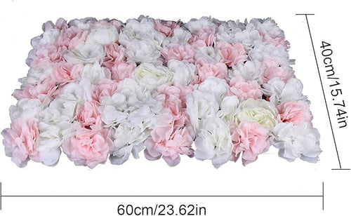 12Pcs 15.75" x 23.62x 0.79 Artificial Flower Wall Panels,Flower Wall Mat Silk Flower Panels for Outdoor Garden Backyard Fence Fence Privacy Screen and Indoor Wall Decor(12Pcs White+Light Pink)