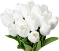 KAOYOO 18PCS Artificial Tulip Flowers Bouquet - Faux Latex Tulips for Home Decor,Office Desk,Kitchen Table,Wedding Centerpiece,Party,Spring Decoration(White,18 Pack)