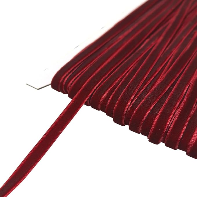 Chenkou Craft Dark Red 25 Yards 1/4" Velvet Ribbon Lots Bulk (Dark red, 1/4"(6mm))