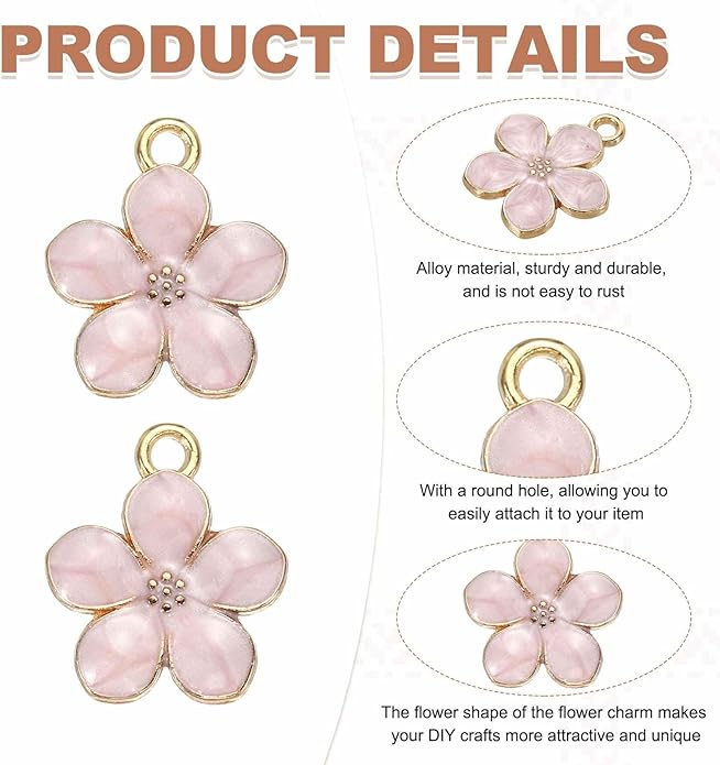 MECCANIXITY Enamel Charm Cherry Blossom Alloy Cute Small Flower Charm Gold Plated Pendant for Jewelry Making