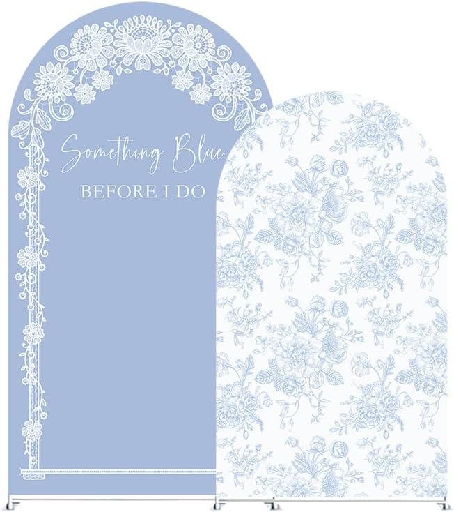 Something Blue Before I Do Arch Backdrop Cover Wedding Bridal Shower Bride to be Toile Party Arch Fabric Cover Blue Bloom Floral Baby Shower Decors (4X7.2ft,4135)
