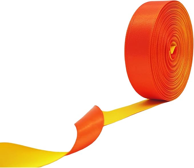 Ribbon 1 Inch, Orange & Yellow Two-Tone Double Faced Satin Ribbon for Gift Wrapping, Flower Bouquet, Bow, Hair, Wedding, DIY Crafts, Holiday Party Decorations, 30 Yards Total