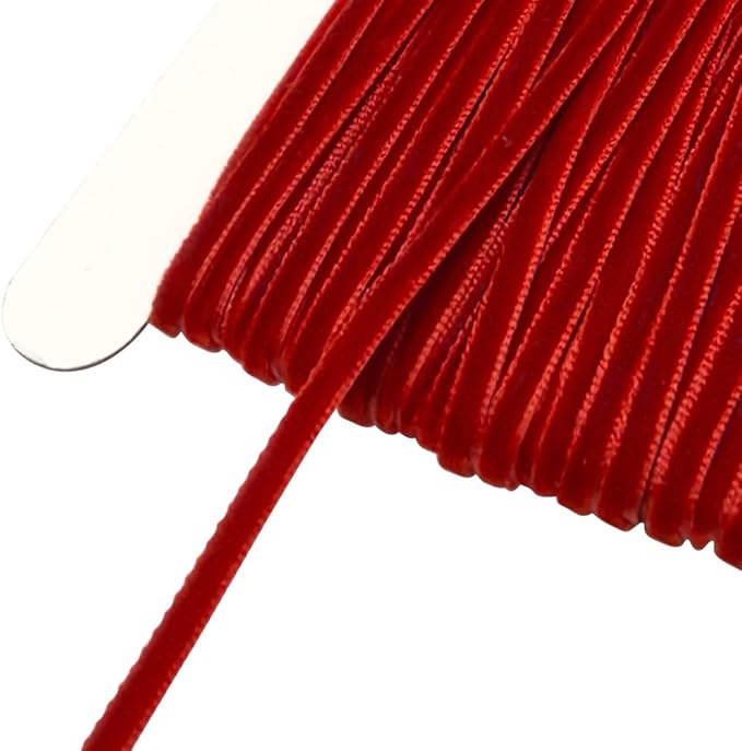Chenkou Craft Christmas Red 25 Yards 1/8" Velvet Ribbon Lots Bulk (Red, 1/8"(3mm))