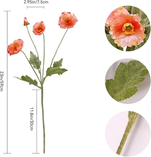 12PCS Poppy Flowers Artificial 23" Real Touch Stems Faux Poppies Silk Flowers for Home Decor Indoor (Pink)